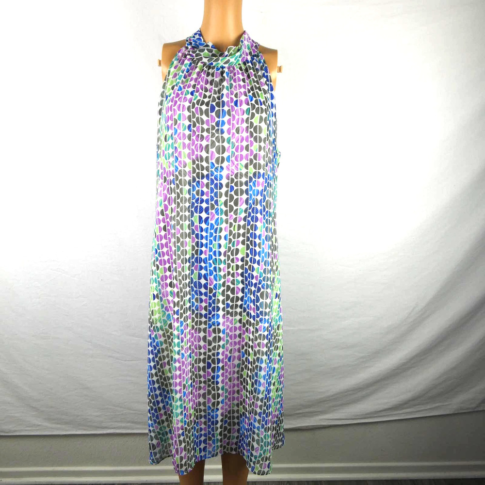 Jonathan Martin Sleeveless Midi Dress Polka Dot Disco Swirl Bow Neck Keyhole 16